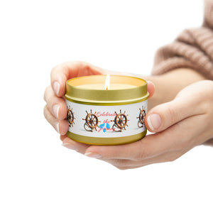 LBM Tin Candle,  Celebrate the journey.  Tin Candles