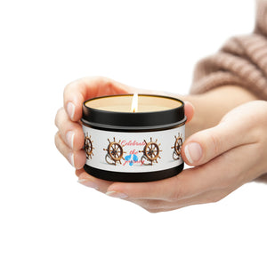 LBM Tin Candle,  Celebrate the journey.  Tin Candles